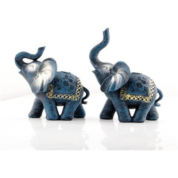 Blue Thai Couple Elephants Figurines Statues Elephant with Trunk Up Gifts - Picture 1 of 6
